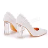 Mulheres elegantes bombas sexy clear 10cm de salto alto sapatos de vestido quadrado femme femme White Wedding Shoes Big Size