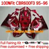 Корпус впрыска +резервуар для Honda CBR600 CBR 600 F3 FS CC 600F3 95-98 141NO.45 600FS 600CC CBR600F3 95 96 97 98 CBR600-F3 CBR600FS 1995 1996 1997 1998 OEM FUCING Red Flames