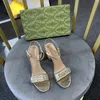 レザーミッドヒールサンダルパーティーレザー女性メタルロゴクラシックデザイナーセクシーなハイヒール 7.5 センチメートルスエードブロック女性の靴サイズ 34-42