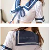 Zestawy ubrań japoński mundurek szkolny dla kobiet koreański Student seksowna spódnica na studia dziewczyny Anime Cosplay granatowy marynarz mundury JK SetsClothing