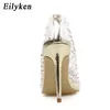 فستان أحذية Eilyken Golden Rhinestone PVC PVC مضخات ربيع الخريف عالي الكعب مثير الحفلات الحفلات الحجم 41 42 220507