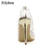 Dress Shoes Eilyken Golden Rhinestone Pvc Transparent Women Pumps Spring Autumn High Heels Sexy Party Wedding Shoes Size 41 42 220507