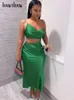 Hawthaw Women Elegancki imprezowy klub wieczorny urodziny puste bodycon plama zielona długa sukienka letnia odzież Streetwear 220613
