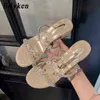 Nxy sandalen dames slippers zomer open teen comfort mode kristallen ketting buiten vierkant middelgrote hak strand schuifschoenen schoenen