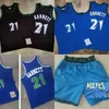 Mitchell en Ness Authentiek borduurwerk Kevin Basketball 21 Garnett Jerseys Retro Blauw Zwart 1997-98 Real Ed Ademend Sport Jersey