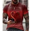 T-shirt surdimensionné hommes été mode Cool t-shirt pour hommes vêtements décontracté Harajuku coeur rouge Poker impression 3D hommes t-shirt haut 220526
