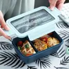 Portabel 1100 ml plast Lunch Box Bento Case Chopsticks Spoons Microwae Heating Läckesäker matlagring Container Tablar Bestämmas