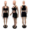 Yaz Tasarımcısı Kadınlar İki Parça Elbise Kıyafetleri Sıradan Seksi Hollowed Out Elbise Drawstring Slegisel Suit Mini Etek Seti