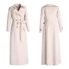 Women039s trench coats outono longo feminino duplo breasted com cinto elegante fino sólido bege casaco senhoras solto outwear windbreak6736184