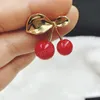 Double Cherry Brooches Red Metal Crystal Backpack Clothes Sweater Lapel Pin Badge Romantic Jewelry Gift for Women Girls Friends