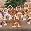 Rainbow Toy Tassel Macrame Wooden Teether Rattle Ring Newborn Nursing Teether Sensory Molar Baby Shower Gifts1657366