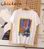 Chiclaza Summer Women European en American Style PREICE PRINTING T -shirt vrouwelijke ronde nek korte mouwen witte katoenen top 220628