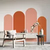 Boho Grand Arch Beige rose minimaliste abstrait mural décalage en vinyle amovible Mur mural autocollant imprimé salon décoration maison 220613