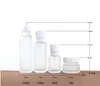 Frosted Glass Jar Lotion Cream Bottles Round Cosmetic Jars Hand Face Pump Bottle With Wood Grain Cap SN4725
