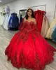 赤いキラキラボールガウンQuinceaneraドレスは取り外し可能な袖甘い16ドレスパーティーを着て2022 Vestidos XVAñosCharro