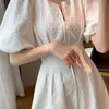 Été femmes mode élégant blanc décontracté solide robes mi-longues bureau dame femme une ligne vêtements Vestdios 220613