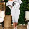 Women 2 Pieces Batwing Sleeve Letter Print Crop Top and Drawstring Pants Sets 220722