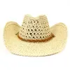 Natural Straw Western Cowboy Hat for Men 10 cm Wide Brim Summer Beach Panama Hat Sombrero Hombre