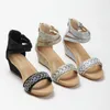 Flash Women Sandals Summer 2022 Diamond Roman Shoes Wedge Heel Fashion Dark Pattern Cross Straps Zip Ladies Party Vocation 55068