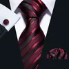 New Male Luxury Neck Tie For Men Business Red Striped % Silk Tie Set Barry.Wang Fashion Design Neckwear Dropshipping LS-5022 Y220329