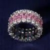 Pierścienie klastra Eternity Pink Sapphire Diamond Pierścień 925 Srebrny Srebrny Bijou zaręczyny Wedding For Women Bridal Fine Party JE266F
