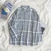 Ebaihui Mäns Striped Work Shirts Kontrastfärg Stitching Design Långärmad Cardigan Casual Mid-Length Toppar Cool Street Style