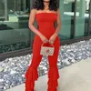 Women Strapless Bodycon Sexy Casual Jumpsuit Red Fashion Backless Rompers Stacked Flared Pants Streetwear Overalls 220513