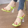 Slippers Spring and Summer European American Square Head Personality Color Combating Word com Sandalslippers de Cristal Casual High Heel