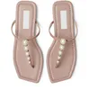 Sandali estivi Alaina Scarpe da donna Ballerine piatte in pelle rosa nera Pantofole da spiaggia con infradito abbellite da perle