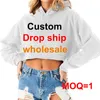 Women Cropped Hoodie Customized 3D Printing Long Sleeve Sweatshirt DIY Your OWN Design Sexy Casual Teen Girls Sudaderas 220704