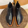 Pointy Toe Men Ankle boots Ventilate Square Heel Casual Men's Leather Shoes P20D50