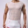 Vestuário de fitness dos homens de tanque Homens Bodybuilding Transparente Ginásio Striped Underwear Musiculação Ropa Hombre Vista masculina Sem mangas 220421