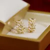 Stud Luxury 14k Real Gold Leaf tarwe oorbel voor vrouwen charme ingelegde parel oorbellen bruiloft sieraden verjaardag jubileum cadeau-2286869