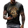 Zomerheren t shirts oversized losse kleding vintage korte mouw mode Amerika route 66 letters bedrukt o collared tshirt 220526