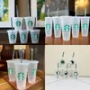Mermaid Starbucks 16oz Tumblers Tazas de plástico para beber jugo con labio y paja Mag Mug Costom Cup Transparent Milk Tafup 665 E3