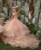 Pembe Kapalı Omuz Balo Prens Çiçek Kız Elbise 2022 Sweep Train Kız Pageant Abiye Dantel Aplike ilk cemaat prenses elbise B0601W5
