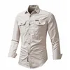 UAICESTAR marque 100% coton Slim hommes chemises printemps simple boutonnage Cargo automne mode décontracté 's 220322