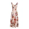 Floral impresso maxi vestido feminino verão boho sem costas sem mangas com decote em v vintage festa de noite praia vestidos rosa