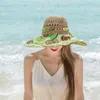 ワイドブリム帽子夏の女性麦わら帽子ボヘミアンビーチサンシェードサンスクリーンレディースサンボウノットフロッピーパナマ漁師ハトワイドワイドプロス22