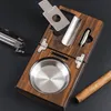 cigar ashtray portable foldable solid wood stainless steel cigar cutter hole opener bracket set travel