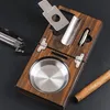 luxurious cigar ashtray portable foldable solid wood stainless steel cigar cutter hole opener bracket set travel