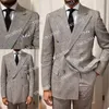 Erkekler Takım Elbise Blazers Yiwumensa Slim Fit Ekose Kontrol Örgün Kruvaze Jantiyer 2 Parça Damat Düğün İş Için Erkekler Giymek