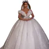 Arabia Princess Puffy Ball Gown Wedding Dress 3D Flowers Off Shoulder Short Sleeve Bridal Gowns Crystal Bride robes Custom Made