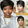 Perruques brésiliennes droites courtes de cheveux humains avec une frange Bob Virgin Pixie Cut perruque pour les femmes noires Cosplay quotidien