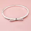 Bracciale rigido con fiocco scintillante Autentico argento sterling 925 con diamanti CZ Regalo di nozze per ragazze da donna con scatola originale per braccialetti Pandora