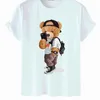 メンズTシャツ高品質のストリートセルフィーベアプリントコットンショートスリーブオネックルーズカジュアルトップTシャツ女性特大カップル