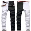 Herren Jeans Männliche amerikanische Stile Modesticken Slim Zweifarbige weiße schwarze Trend-Stretchhose Denimhose L8W4