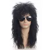 Perruque synthétique longue en Gres pour hommes et femmes, couleur noire, pièce féminine, Punk, couvre-chef bouffant pour Halloween, Fiber haute température 0527