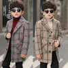 Children039s woolen coat 411 years old boys trench Boys plaid coat outside children039s woolen coat Cotton and linen blend24874493