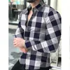 Mens Plaid Print Shirt Fashion Checkered Cross Matching s Causal Button Long Sleeve Slim Fit Tops Blouse 220330